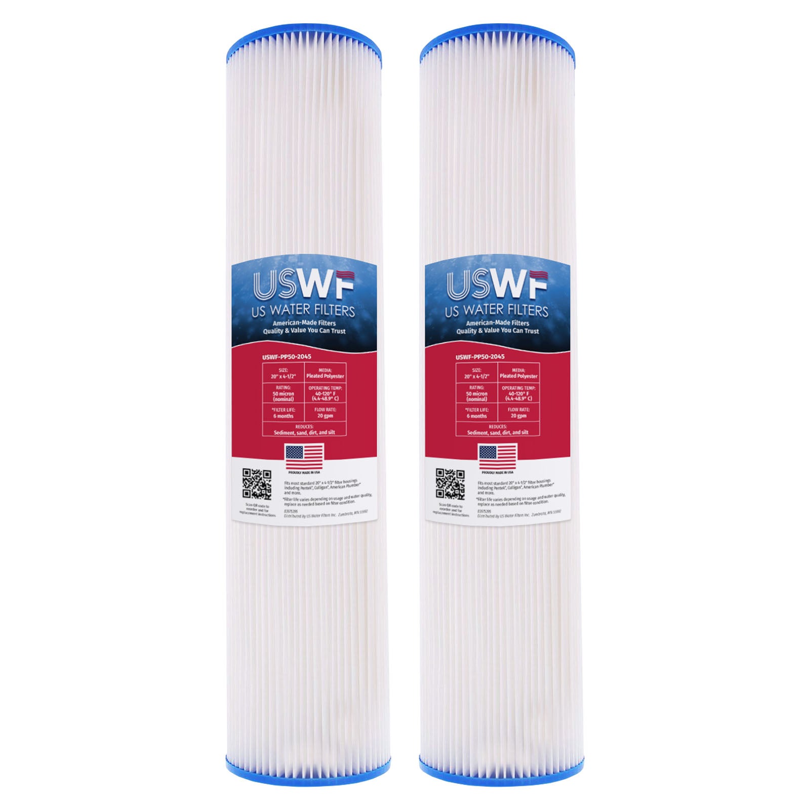 USWF 50 Micron 20"x4.5" Pleated Polyester Sediment Filter - Whole House Cartridges - 24.74 - DiscountFilterStore.com
