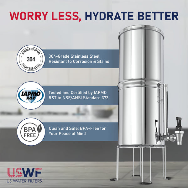 USWF 2.25 Gallon Stainless Steel Gravity Fed Filter System - Countertop & Faucet Filters - 174.49 - DiscountFilterStore.com