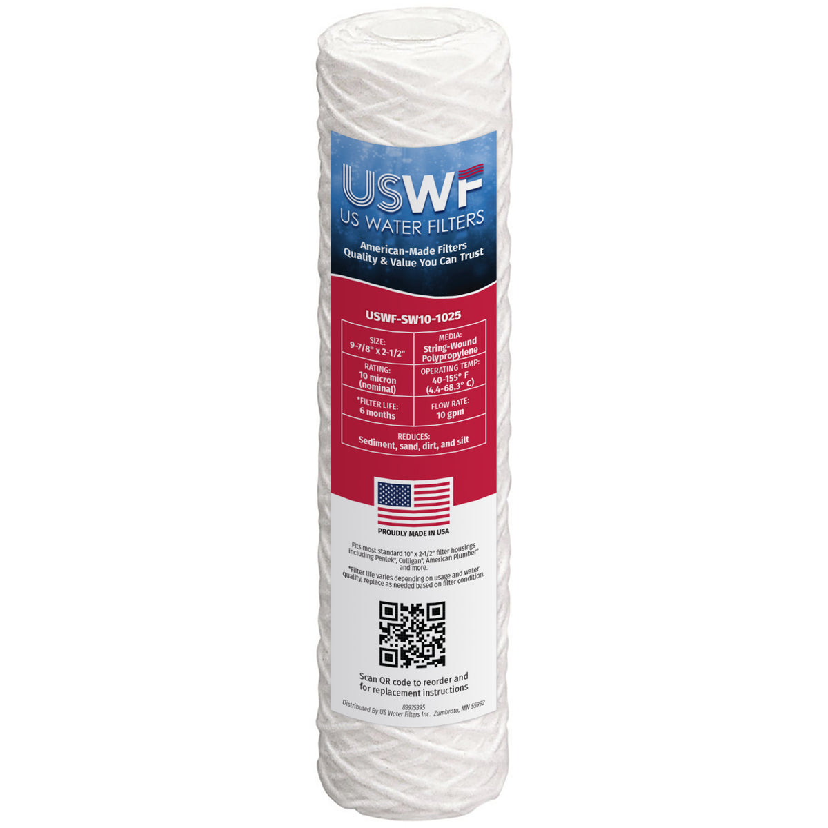 USWF 10 Micron 10"x2.5" String Wound Sediment Filter - Whole House Cartridges - 5.0 - DiscountFilterStore.com
