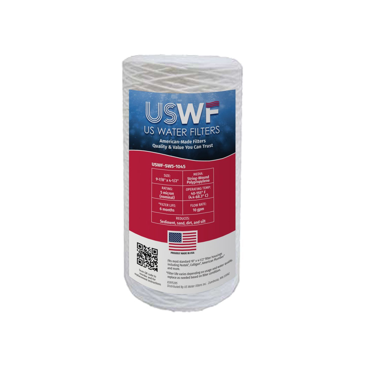 USWF 5 Micron 10"x4.5" String Wound Sediment Filter - Whole House Cartridges - 14.44 - DiscountFilterStore.com