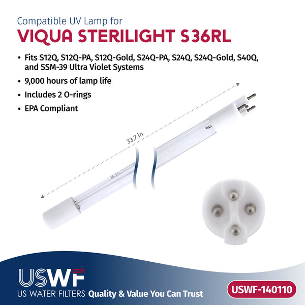 USWF Replacement for S36RL UV Lamp | Fits the VIQUA S12Q, S24Q, S40Q, & SSM-39 Series UV Systems - Whole House Systems - 51.8 - DiscountFilterStore.com
