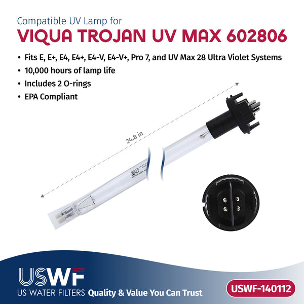 USWF Replacement for 602806 UV Lamp | Fits the VIQUA E/E+/E4/E4+/E4-V, Pro 7, & UVMax 28 Series UV Systems - Whole House Systems - 50.77 - DiscountFilterStore.com