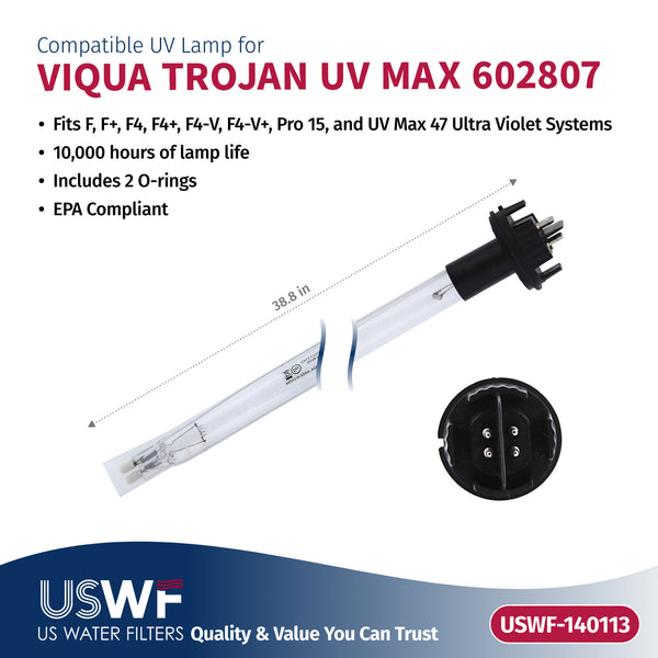 USWF Replacement for VIQUA 602810-104 UV Lamp/Sleeve Combo | Fits the VIQUA F/F+/F4/F4+/F4-V, Pro 15, & UVMax 47 Series UV Systems - Whole House Systems - 102.13 - DiscountFilterStore.com