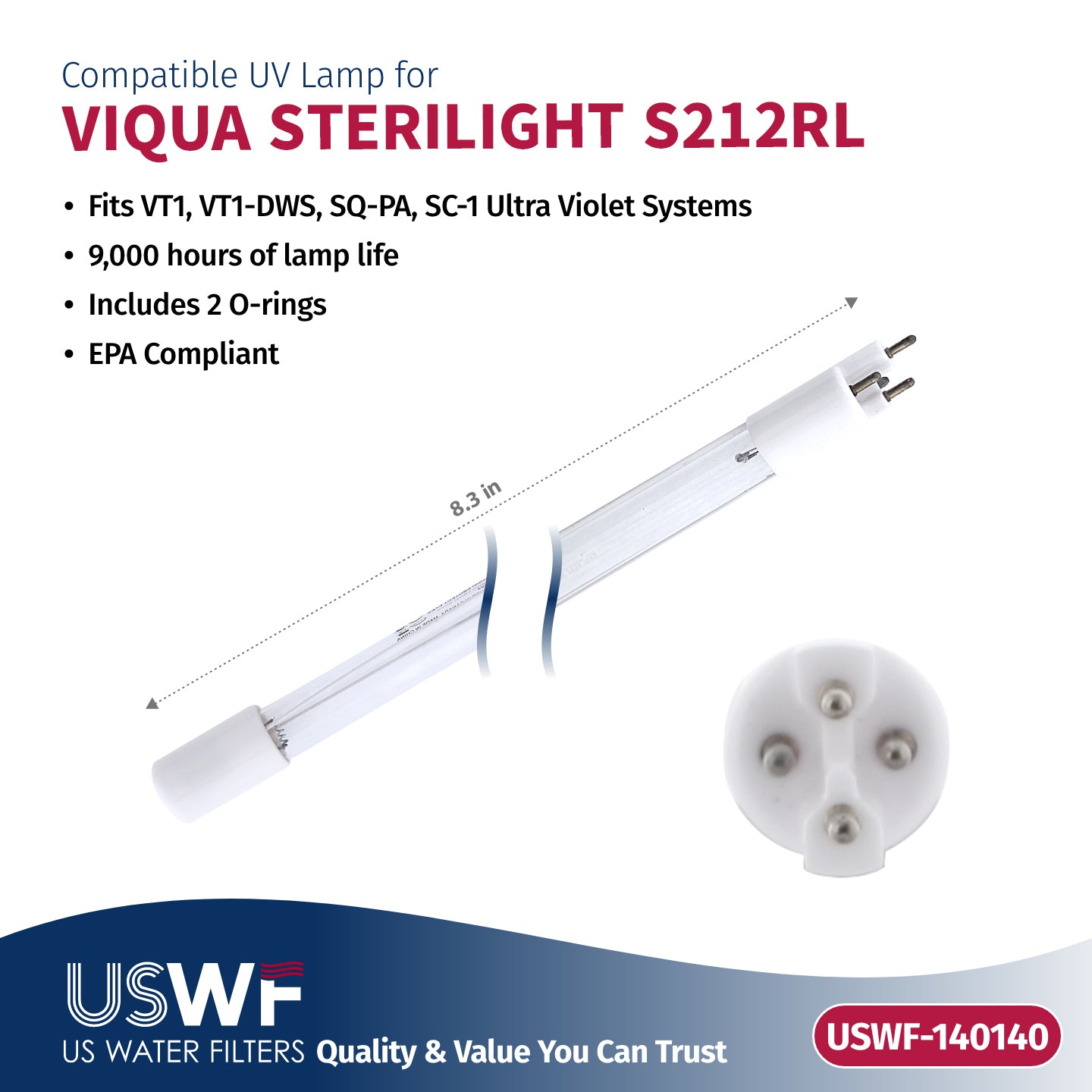 USWF Replacement for VIQUA S212-QL UV Lamp/Sleeve Combo | Fits the VIQUA SQ-PA, SC1, & VT-1 Series UV Systems - Whole House Systems - 62.51 - DiscountFilterStore.com