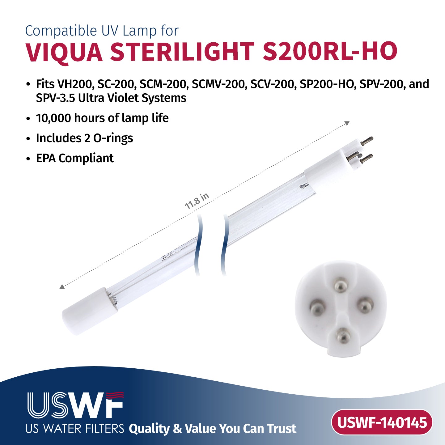 USWF Replacement for VIQUA QL-200 UV Lamp/Sleeve Combo | Fits the VIQUA VH200, VH200-V, VH200-F10, AQ-UV-STD, & PUV-7 Series UV Systems - Whole House Systems - 63.65 - DiscountFilterStore.com