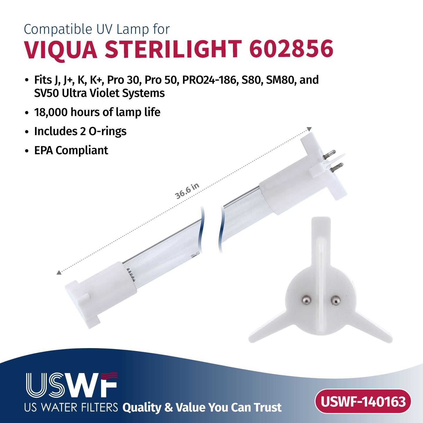 USWF Replacement for VIQUA 602850-103 UV Lamp/Sleeve Combo | Fits the VIQUA J/J+/K/K+, Pro 30, Pro 50, S80, SM80, & SV50 Series UV Systems - Whole House Systems - 179.88 - DiscountFilterStore.com