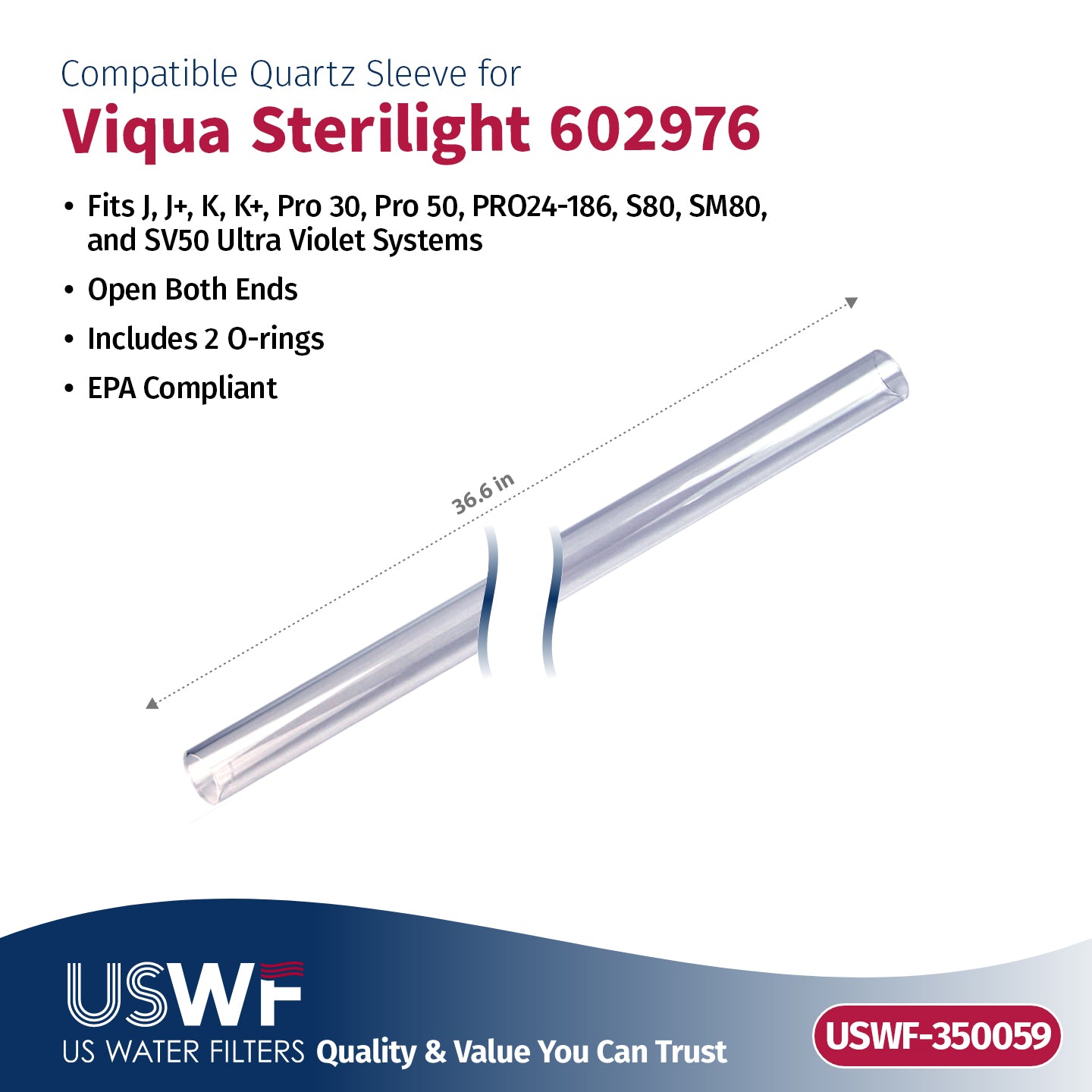 USWF Replacement for VIQUA 602850-103 UV Lamp/Sleeve Combo | Fits the VIQUA J/J+/K/K+, Pro 30, Pro 50, S80, SM80, & SV50 Series UV Systems - Whole House Systems - 179.88 - DiscountFilterStore.com