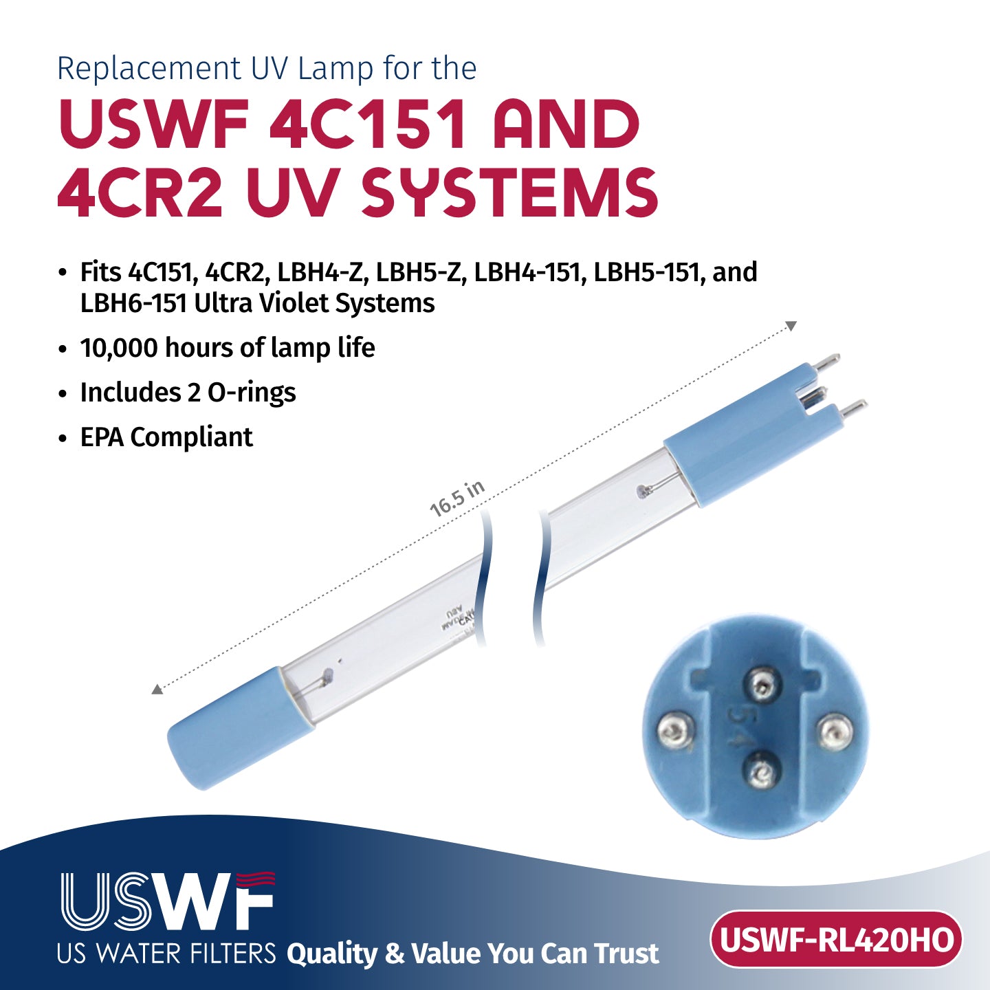 USWF RL420HO Replacement UV Lamp | Fits US Water Filters 4C151/4CR2 Whole House UV Systems - Whole House Systems - 126.99 - DiscountFilterStore.com